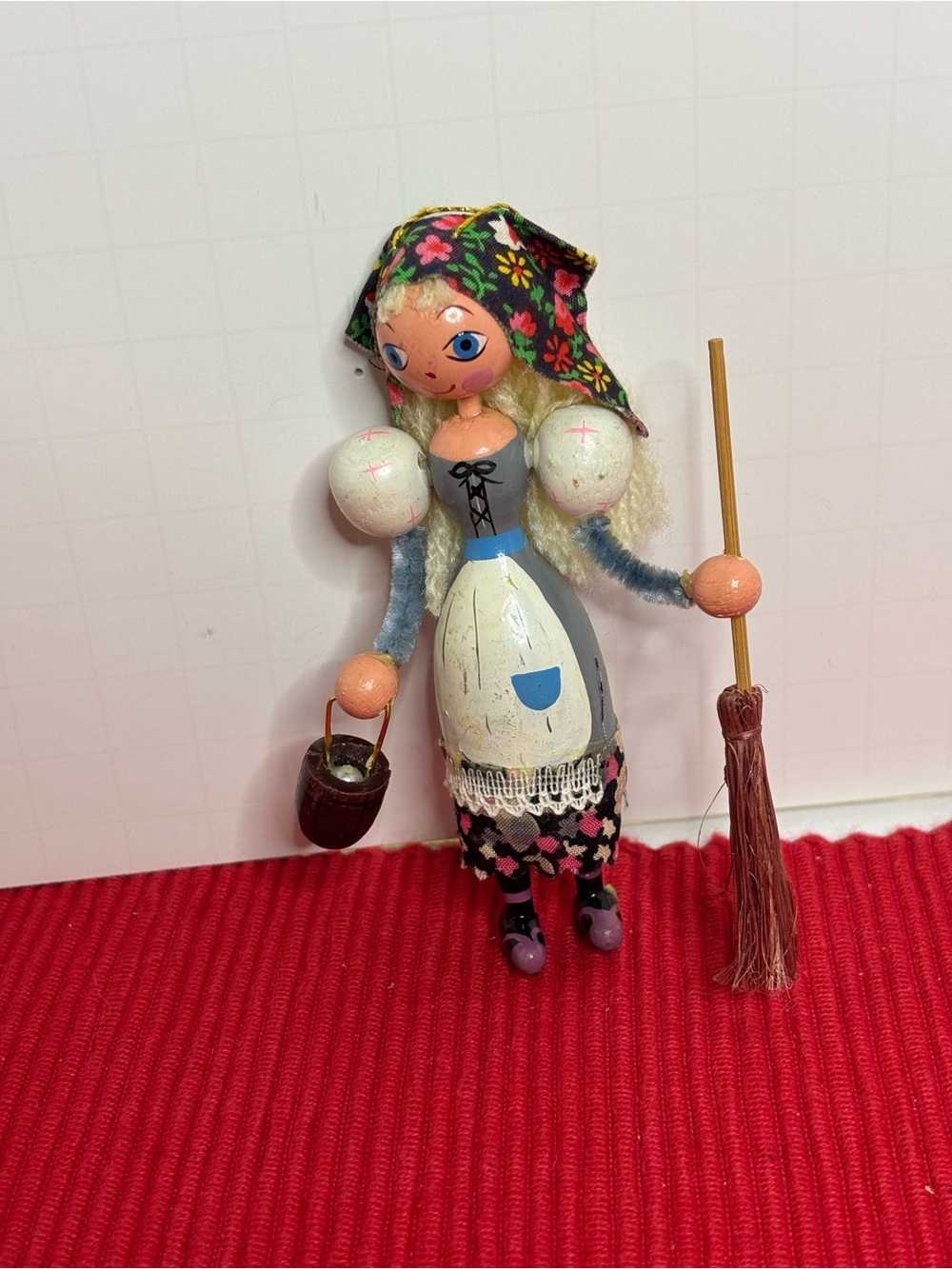 Kurt S Adler Cinderella/The Little Cinder Girl Floral Headscarf,Broom and bucket